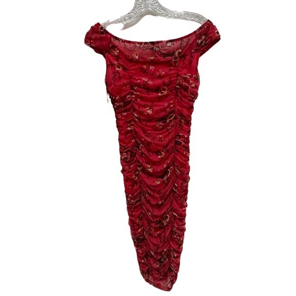 Leith Womens Size Small Pink Floral Ruched Sheath Bodycon Dress - Picture 1 of 6